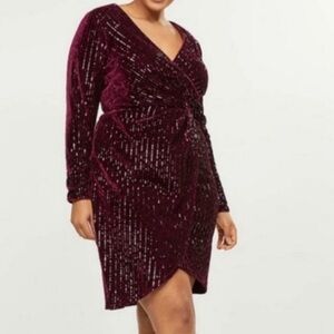 NWT $99  Lane Bryant Burgundy / Red  Sequin Wrap Dress size 16